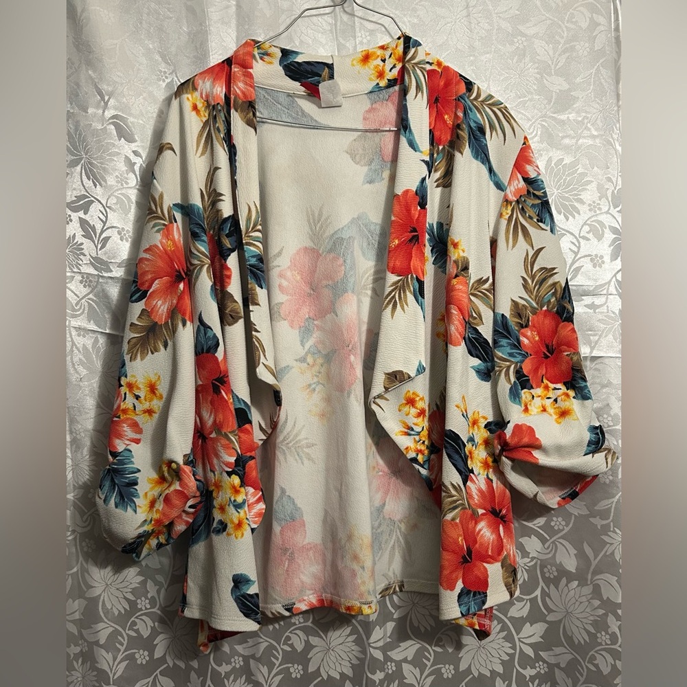 Moa Collection Tropical Floral Cardigan – 3/4 Sleeve, Plus Size 3XL, Boho Style